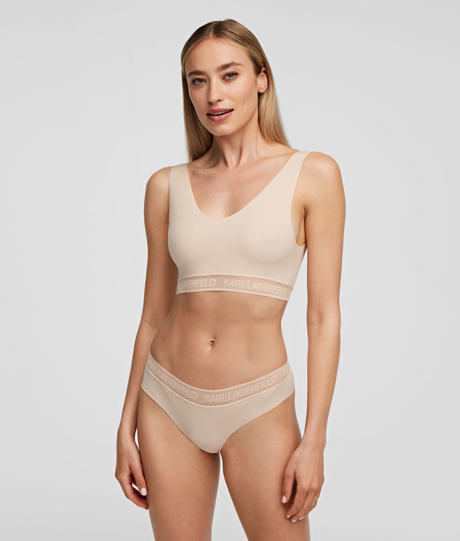 Beige Women's Karl Lagerfeld Ultra-light Karl Logo Bralette Underwear | AE583DKFB