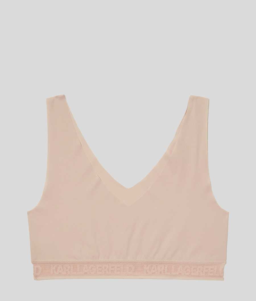 Beige Women's Karl Lagerfeld Ultra-light Karl Logo Bralette Underwear | AE583DKFB