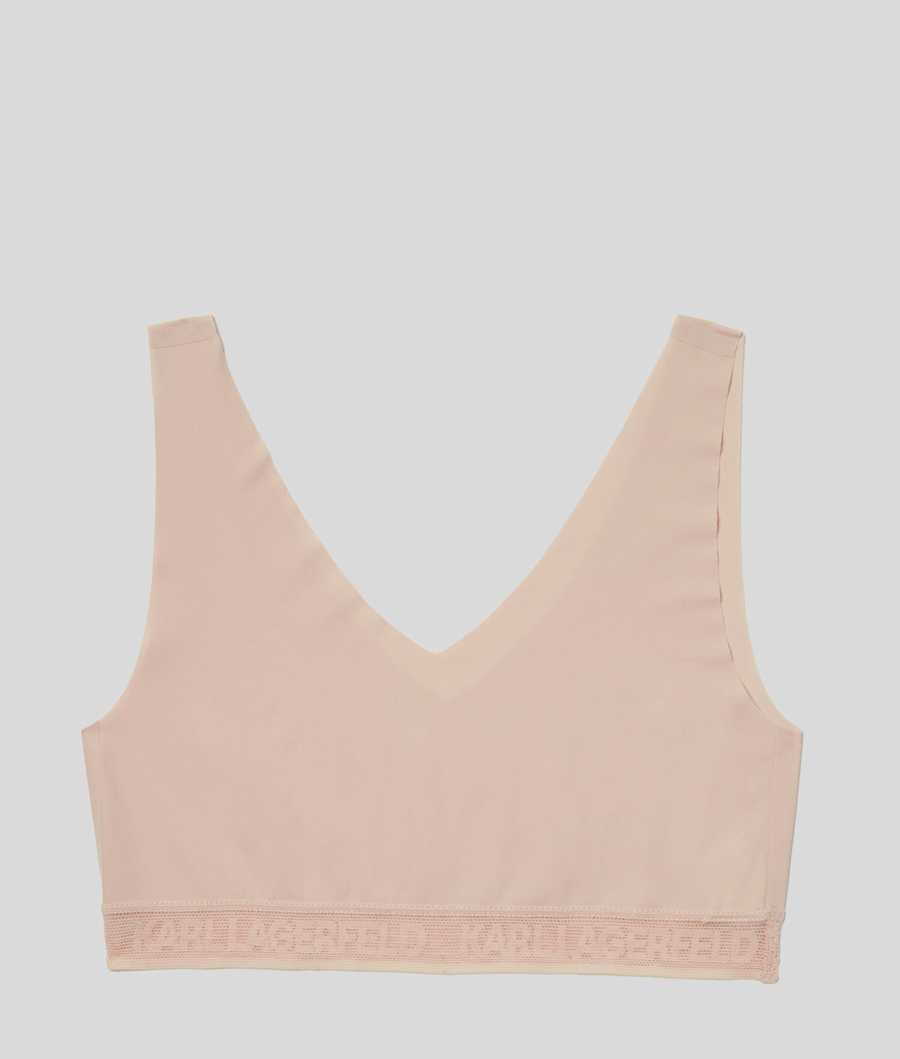 Beige Women's Karl Lagerfeld Ultra-light Karl Logo Bralette Underwear | AE583DKFB