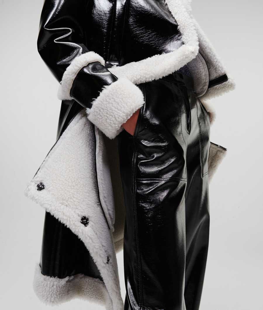 Black / Cream Women's Karl Lagerfeld Faux-shearling Transformer Coats | AE289EDZO