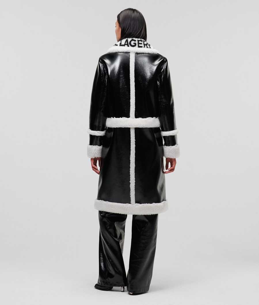 Black / Cream Women's Karl Lagerfeld Faux-shearling Transformer Coats | AE289EDZO