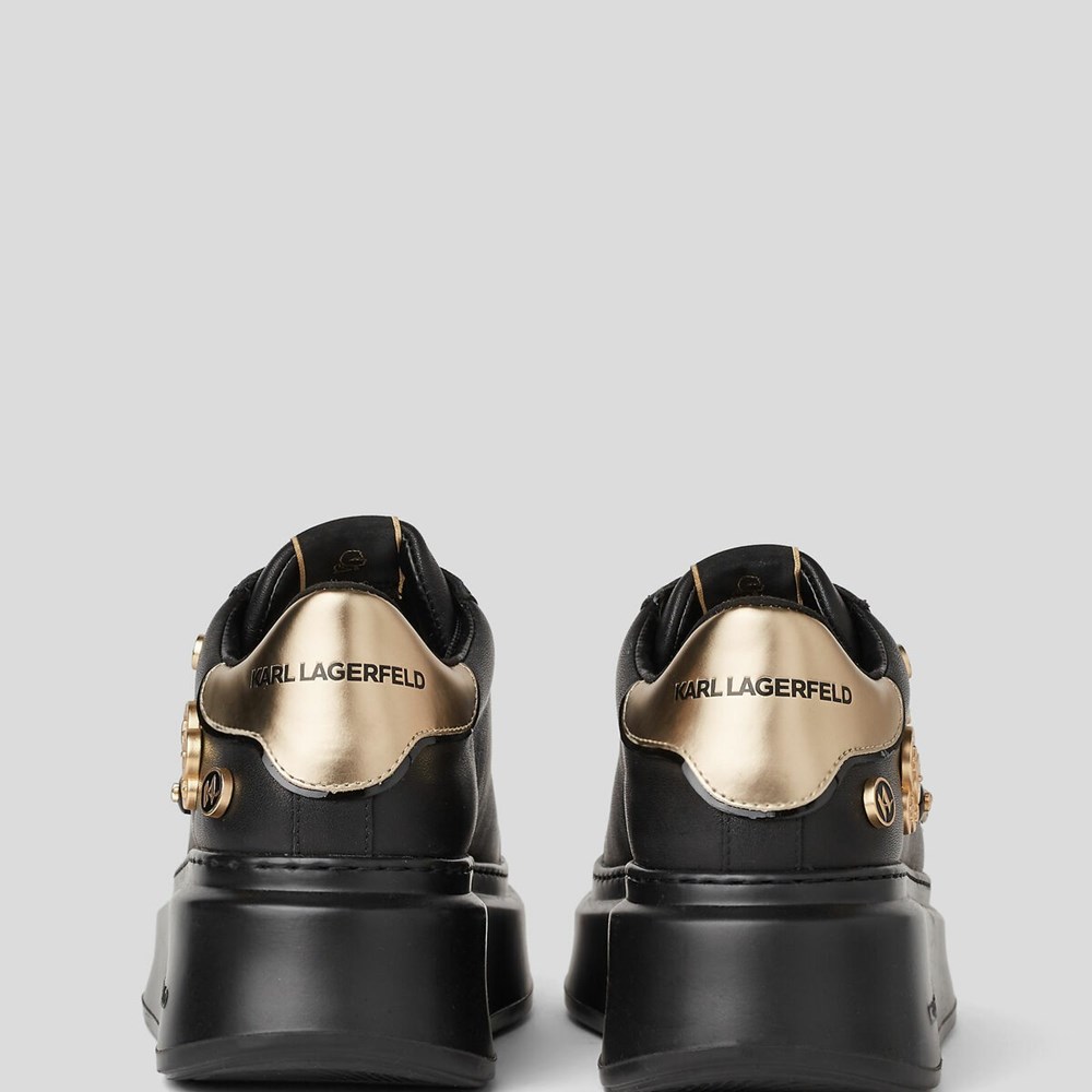 Black / Gold Women's Karl Lagerfeld Anakapri Karl Charms Sneakers | AE348GTJD