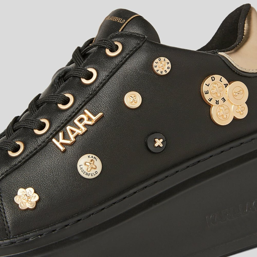 Black / Gold Women's Karl Lagerfeld Anakapri Karl Charms Sneakers | AE348GTJD