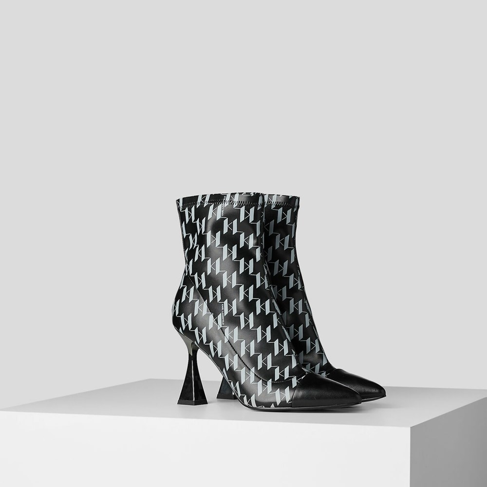 Black / Grey Women's Karl Lagerfeld Debut Kl Monogram Stretch Boots | AE910DWOC