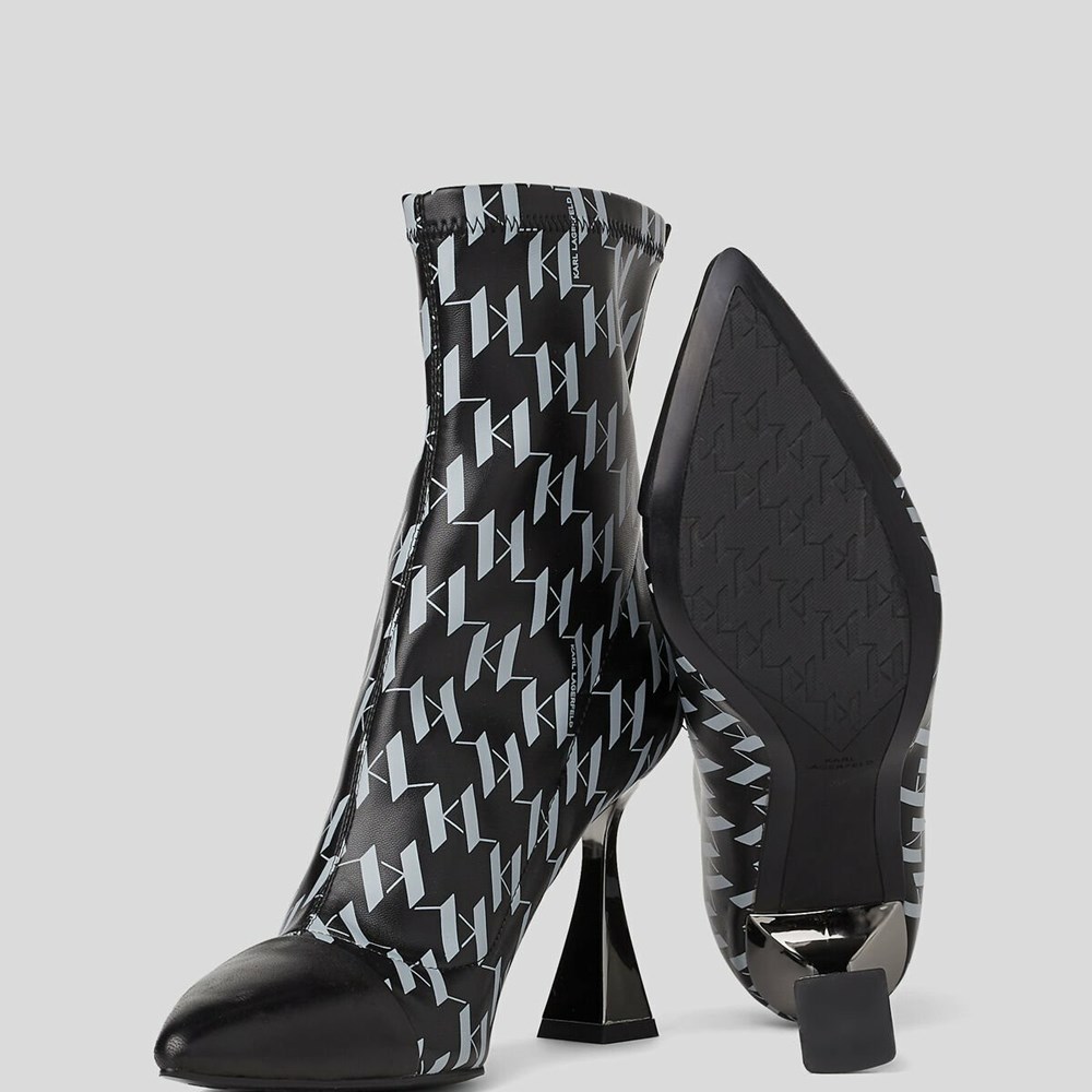 Black / Grey Women's Karl Lagerfeld Debut Kl Monogram Stretch Boots | AE910DWOC