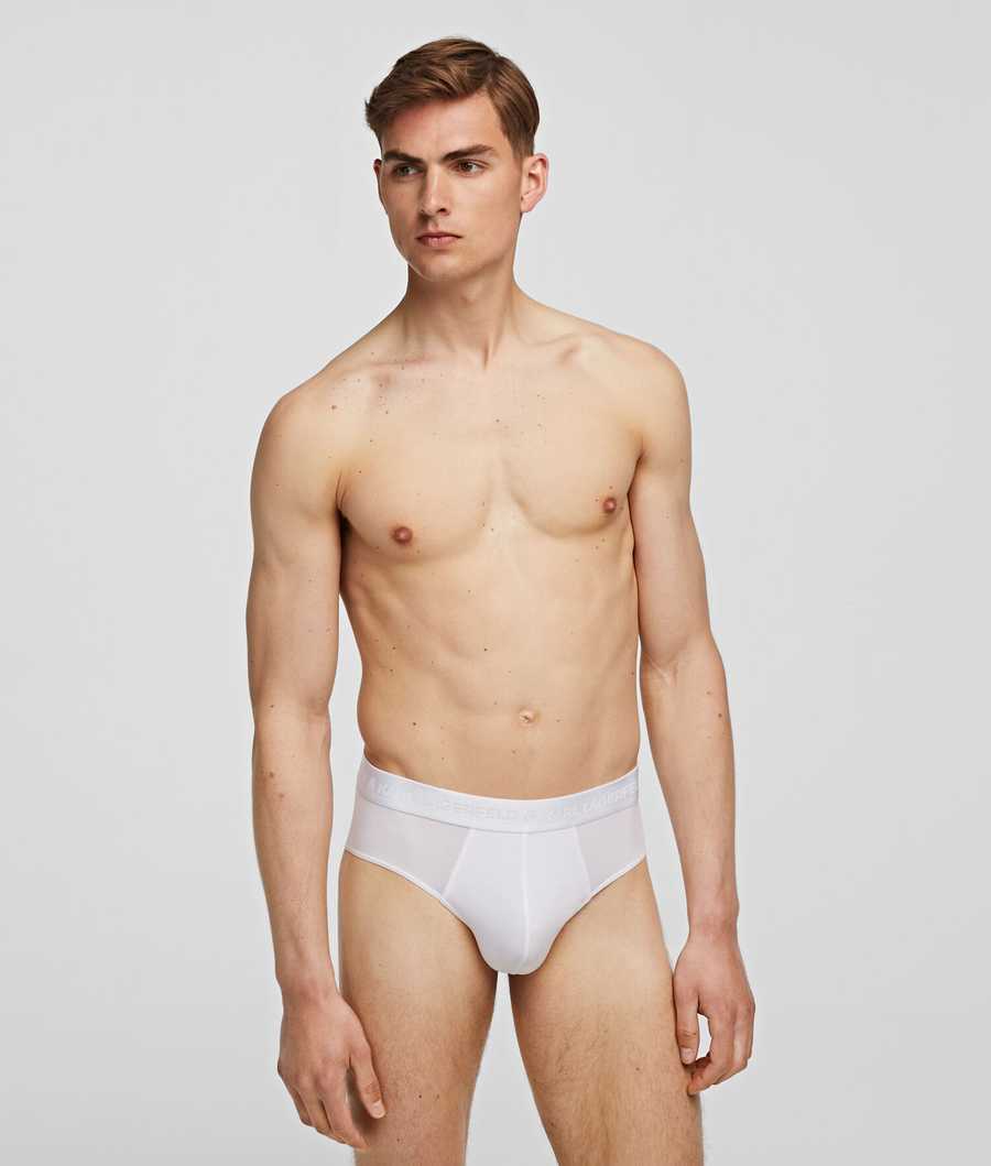 Black / Khaki / White Men's Karl Lagerfeld Premium Karl Logo Brief – 3 Pack Underwear | AE145LFMD