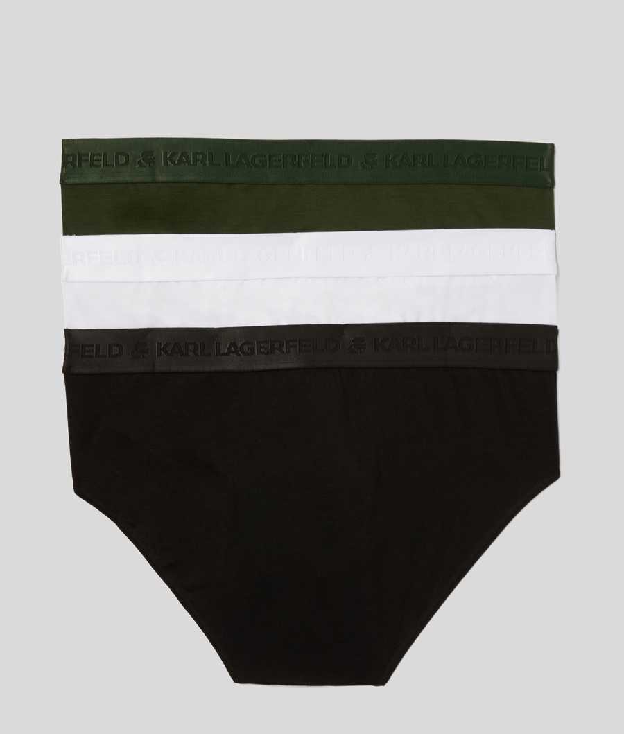 Black / Khaki / White Men's Karl Lagerfeld Premium Karl Logo Brief – 3 Pack Underwear | AE145LFMD