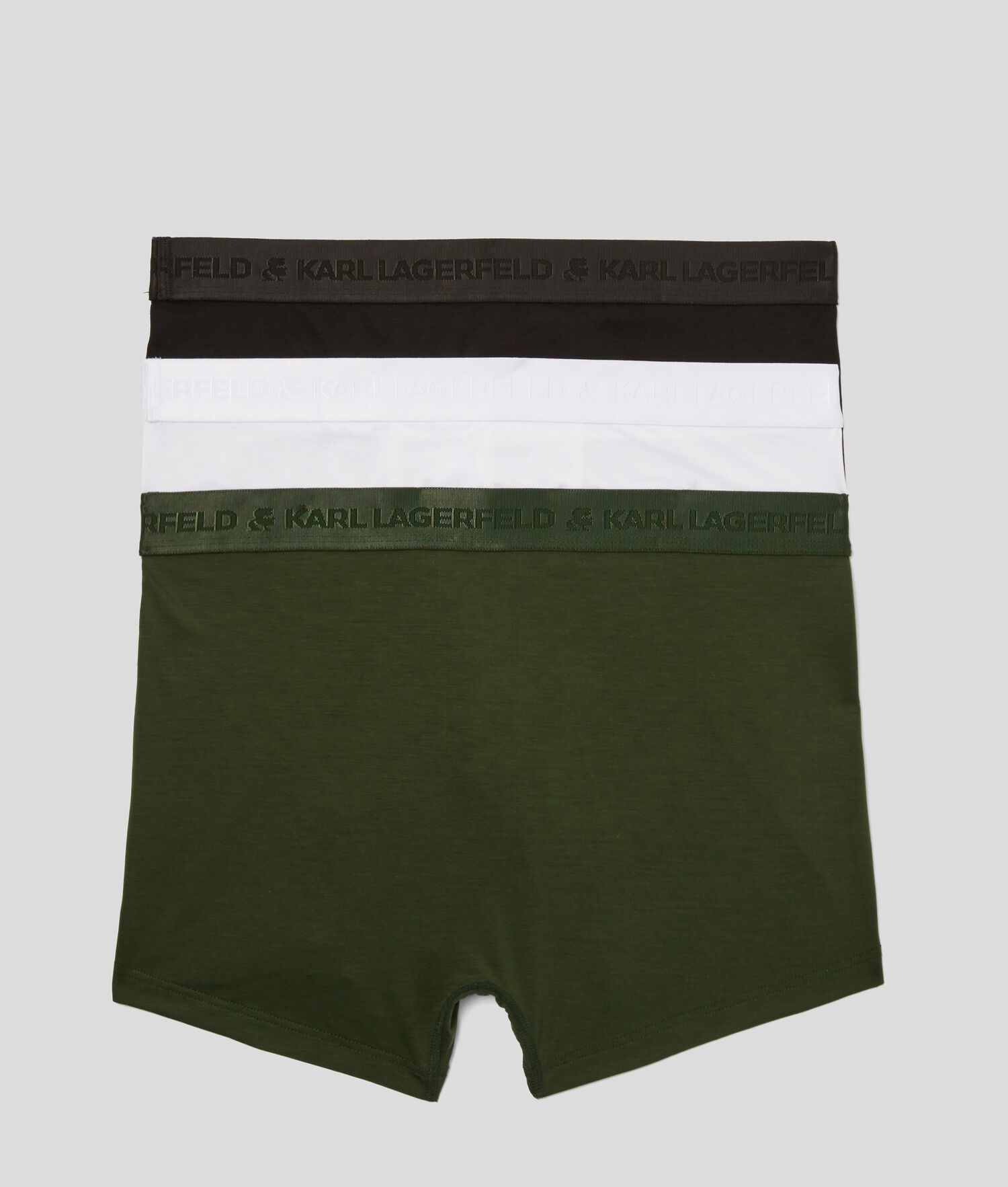 Black / Khaki / White Men's Karl Lagerfeld Premium Karl Logo Trunks – 3 Pack Underwear | AE793DXTP