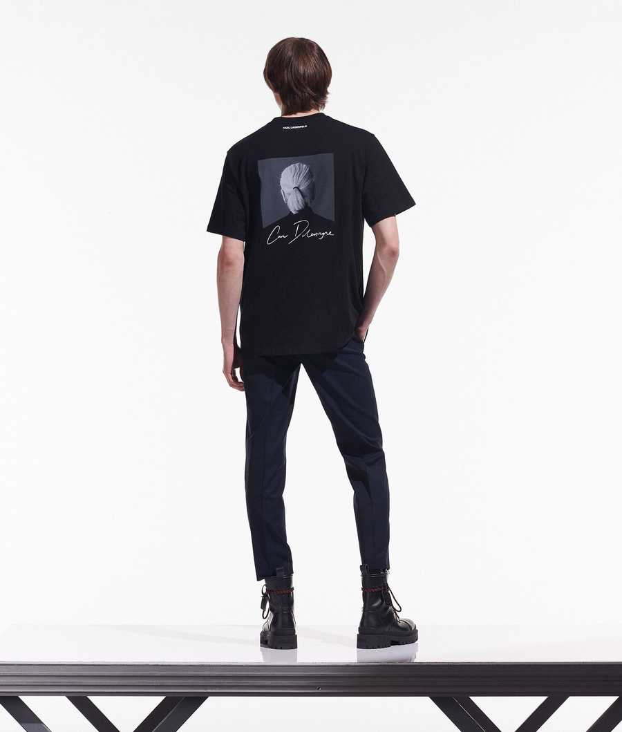 Black Men's Karl Lagerfeld Cara Loves Karl Signature T-Shirts | AE036NGJL