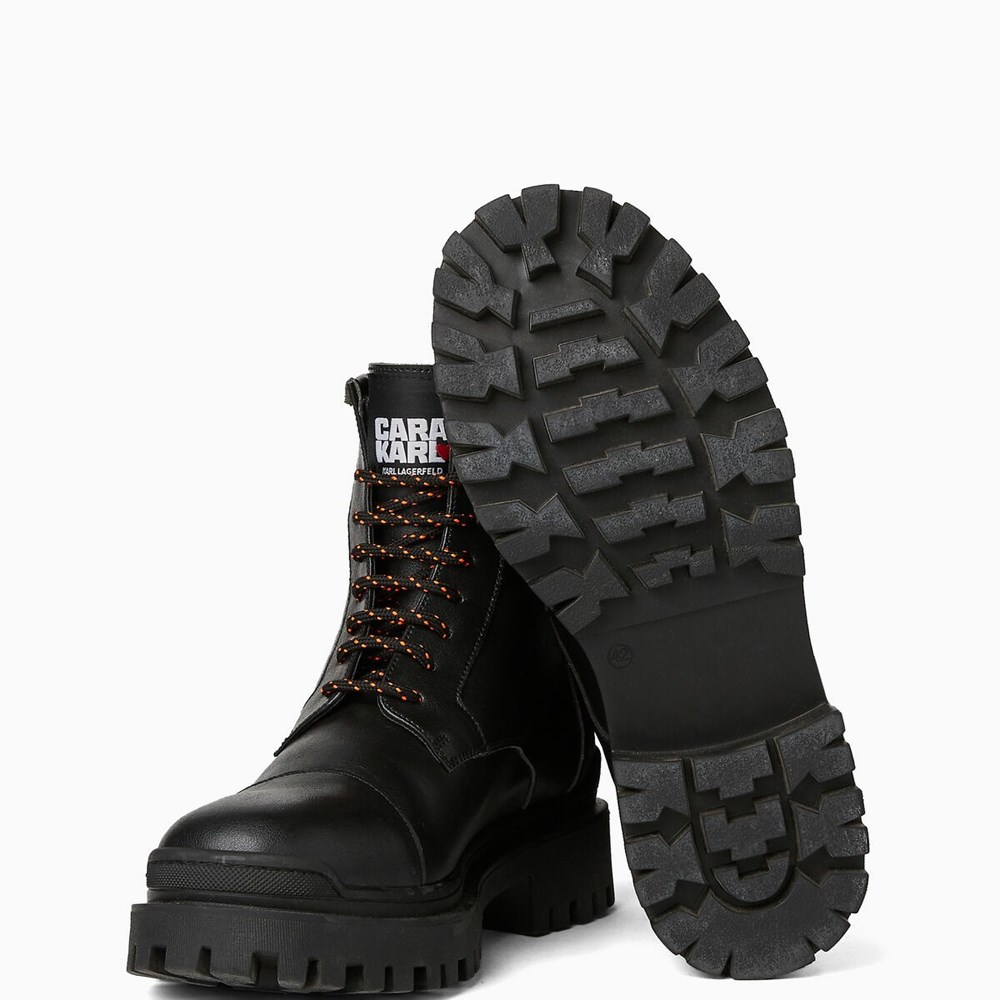 Black Men's Karl Lagerfeld Cara Loves Karl Lace-up Biker Boots Boots | AE309EBOH