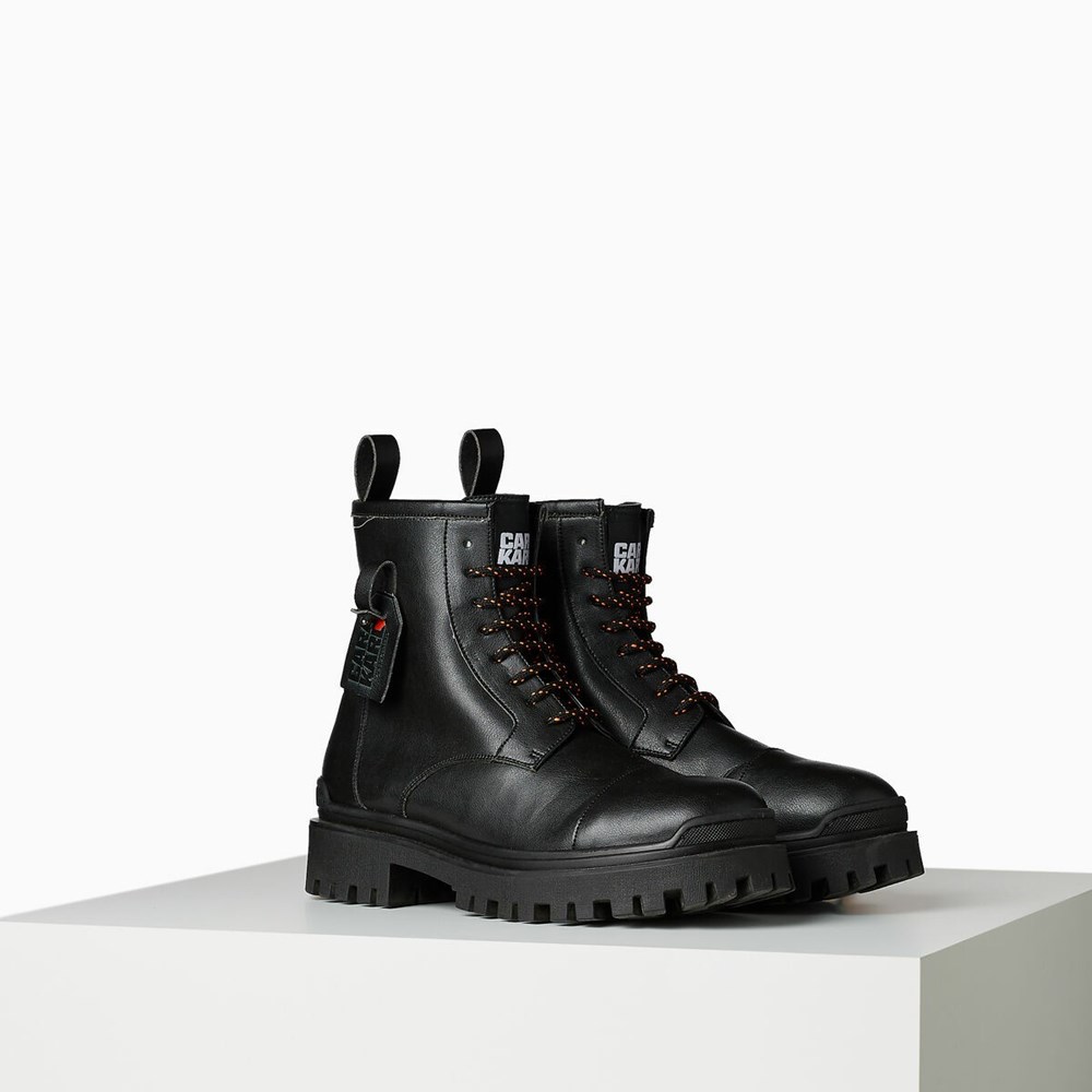 Black Men\'s Karl Lagerfeld Cara Loves Karl Lace-up Biker Boots Boots | AE309EBOH