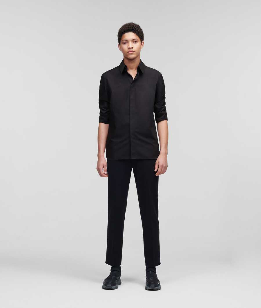 Black Men's Karl Lagerfeld Classic Karl Poplin Shirts | AE936MZUE