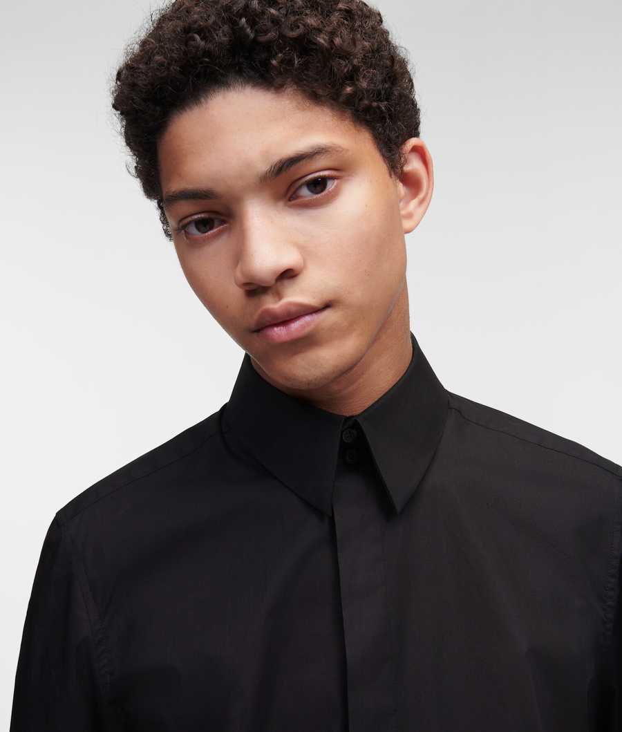 Black Men's Karl Lagerfeld Classic Karl Poplin Shirts | AE936MZUE