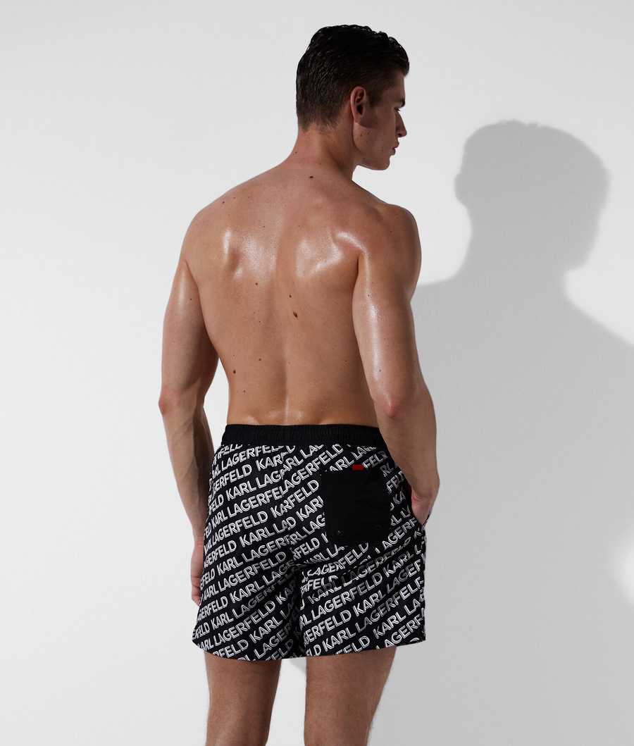 Black Men's Karl Lagerfeld Diagonal Karl Logo Board Shorts Beachwear | AE502KBRP