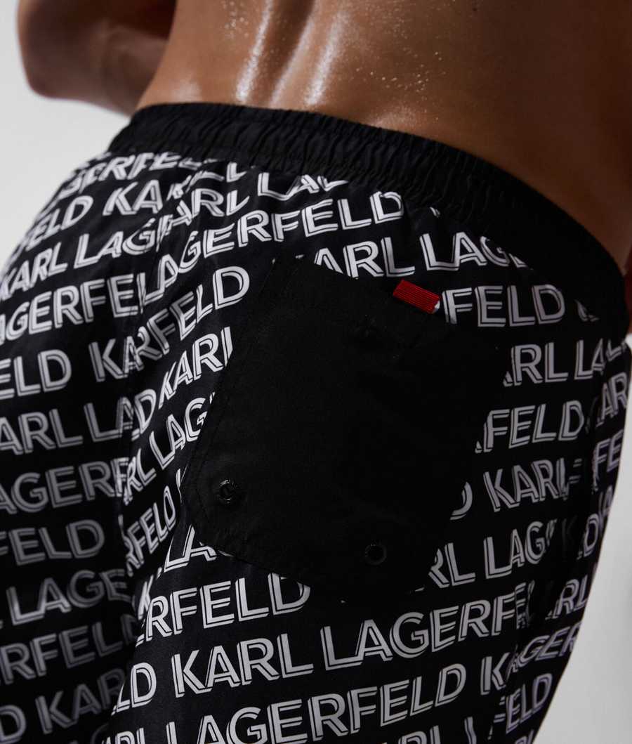 Black Men's Karl Lagerfeld Diagonal Karl Logo Board Shorts Beachwear | AE502KBRP