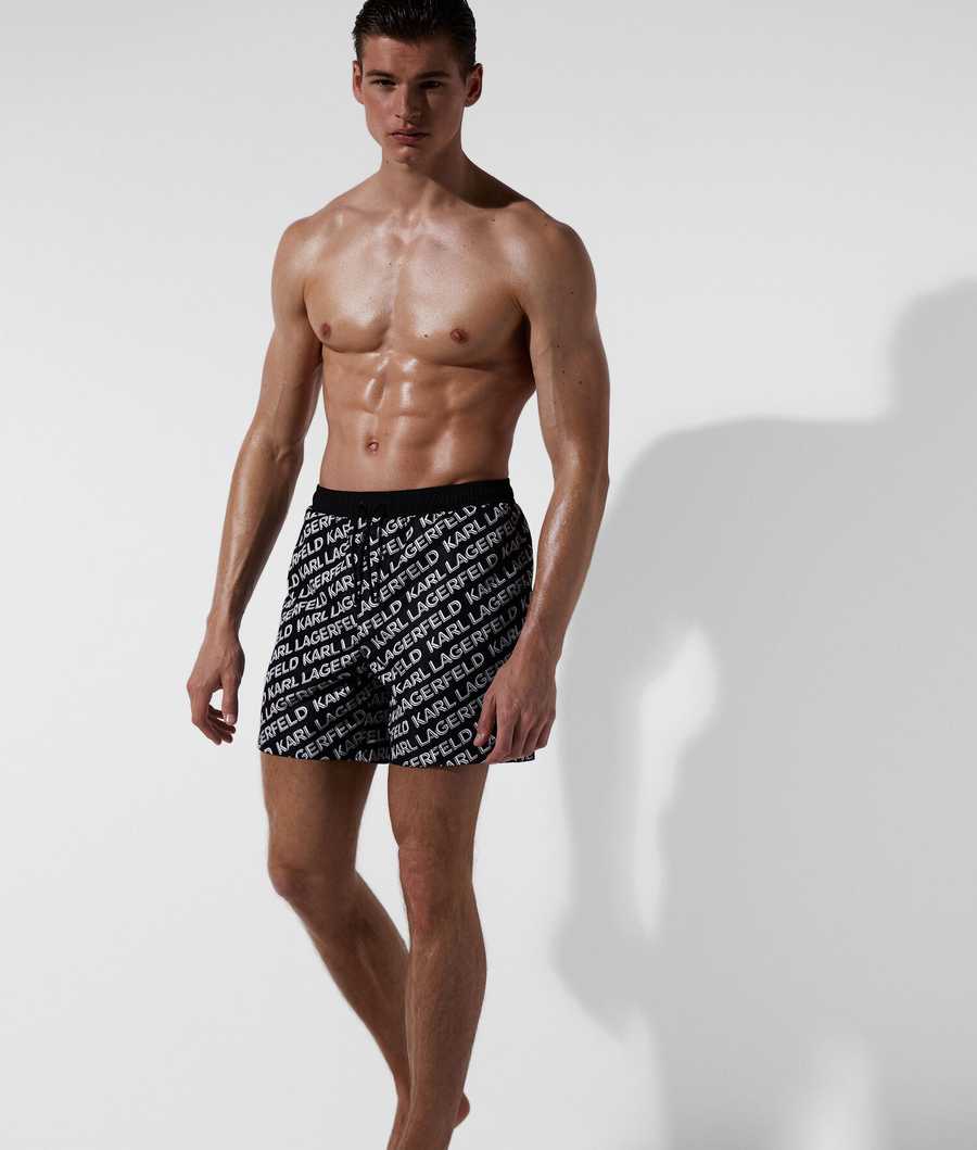 Black Men's Karl Lagerfeld Diagonal Karl Logo Board Shorts Beachwear | AE502KBRP