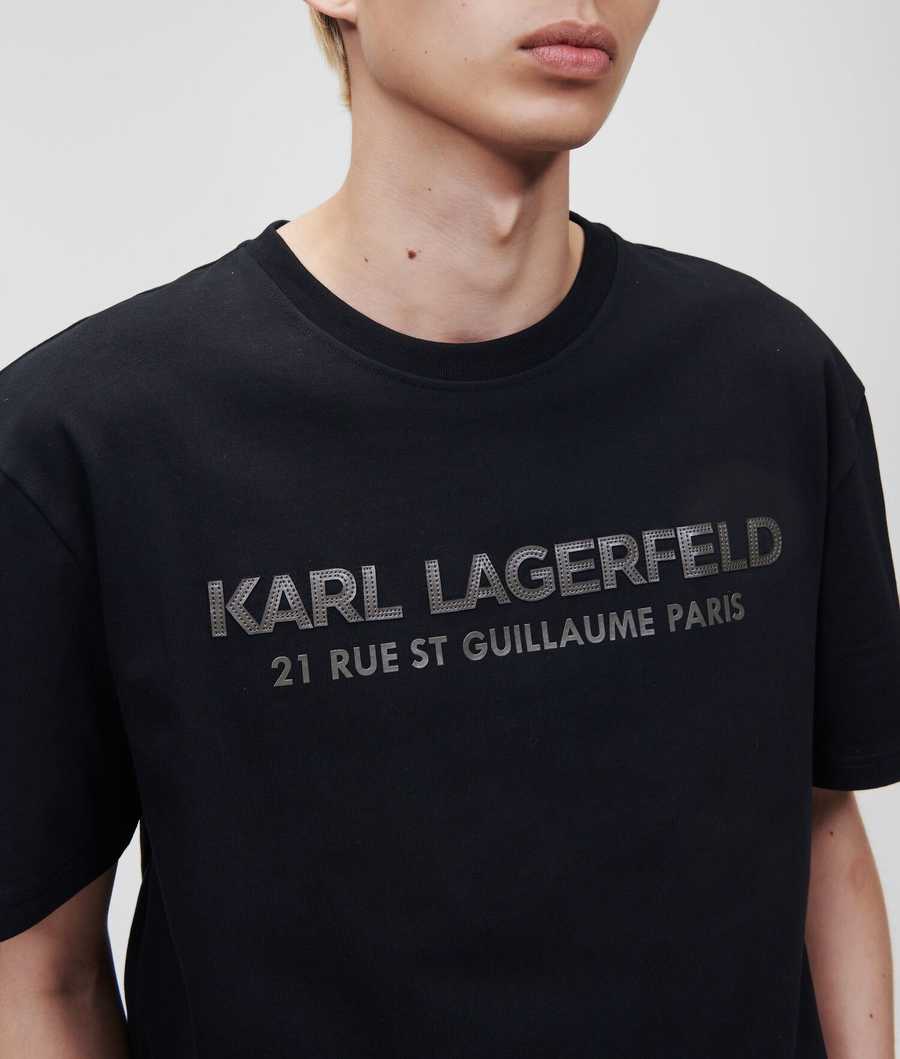 Black Men's Karl Lagerfeld Faux-leather Karl Logo T-Shirts | AE458DXSN