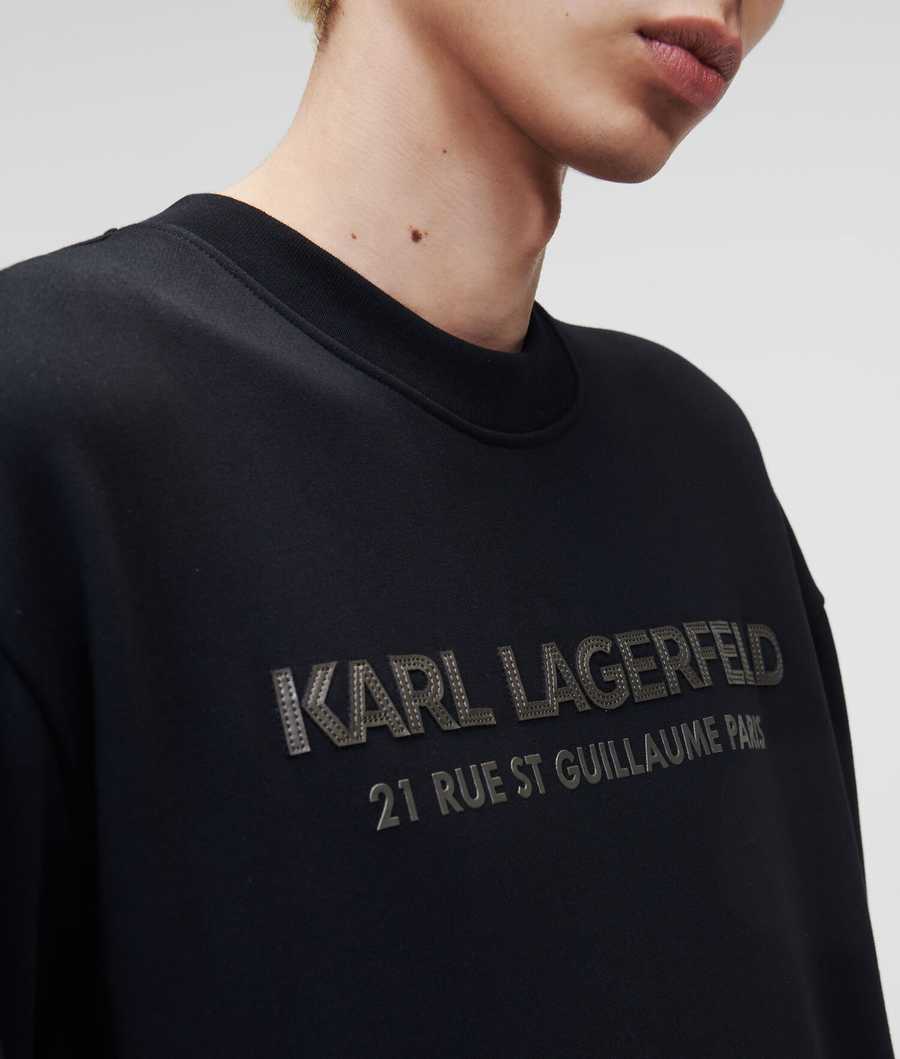 Black Men's Karl Lagerfeld Faux-leather Karl Logo Sweatshirts | AE576OCWQ