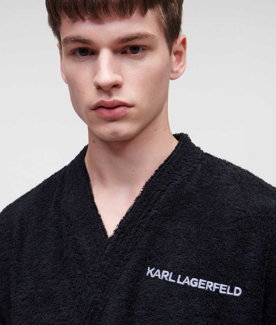 Black Men's Karl Lagerfeld Ikonik 2.0 Bathrobe Loungewear | AE251WDBL