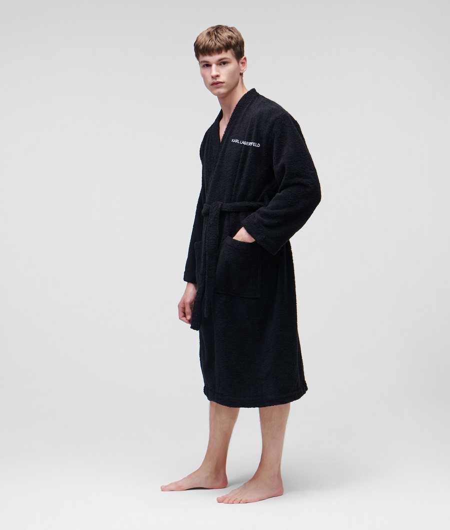 Black Men's Karl Lagerfeld Ikonik 2.0 Bathrobe Loungewear | AE251WDBL