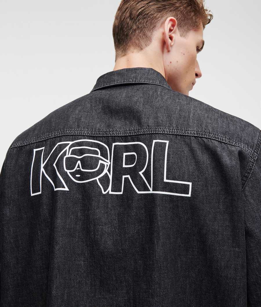 Black Men's Karl Lagerfeld Ikonik 2.0 Denim Shirts | AE103BJOD