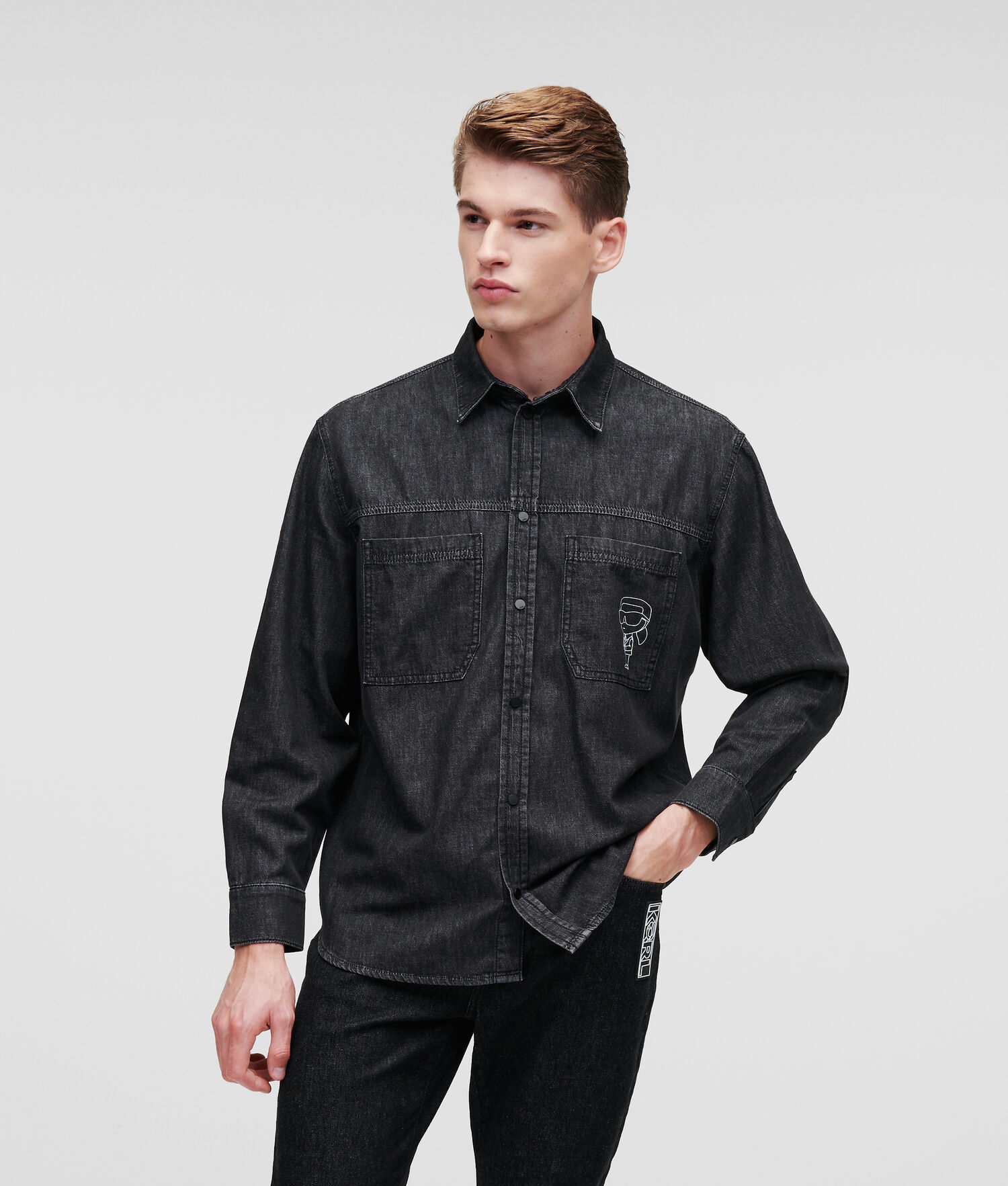 Black Men's Karl Lagerfeld Ikonik 2.0 Denim Shirts | AE103BJOD