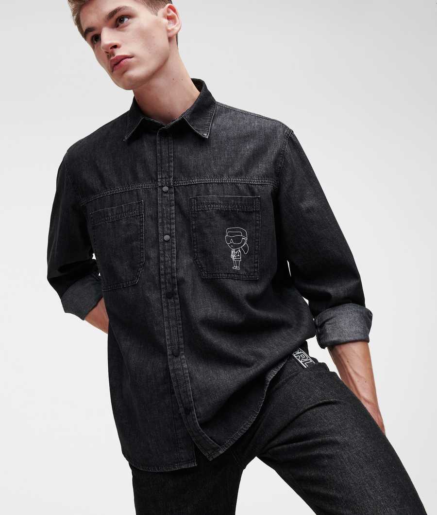 Black Men\'s Karl Lagerfeld Ikonik 2.0 Denim Shirts | AE103BJOD