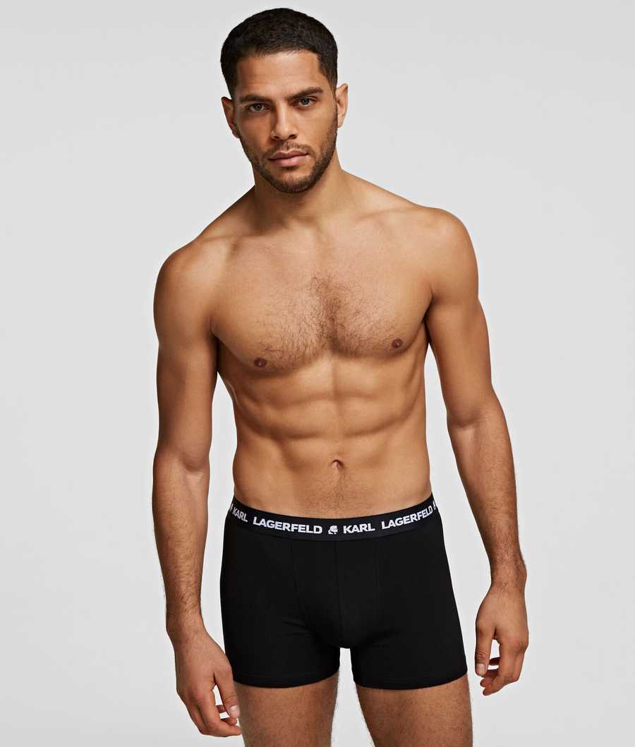 Black Men's Karl Lagerfeld Karl Logo Monochrome Trunks - 3 Pack Underwear | AE930JLCR