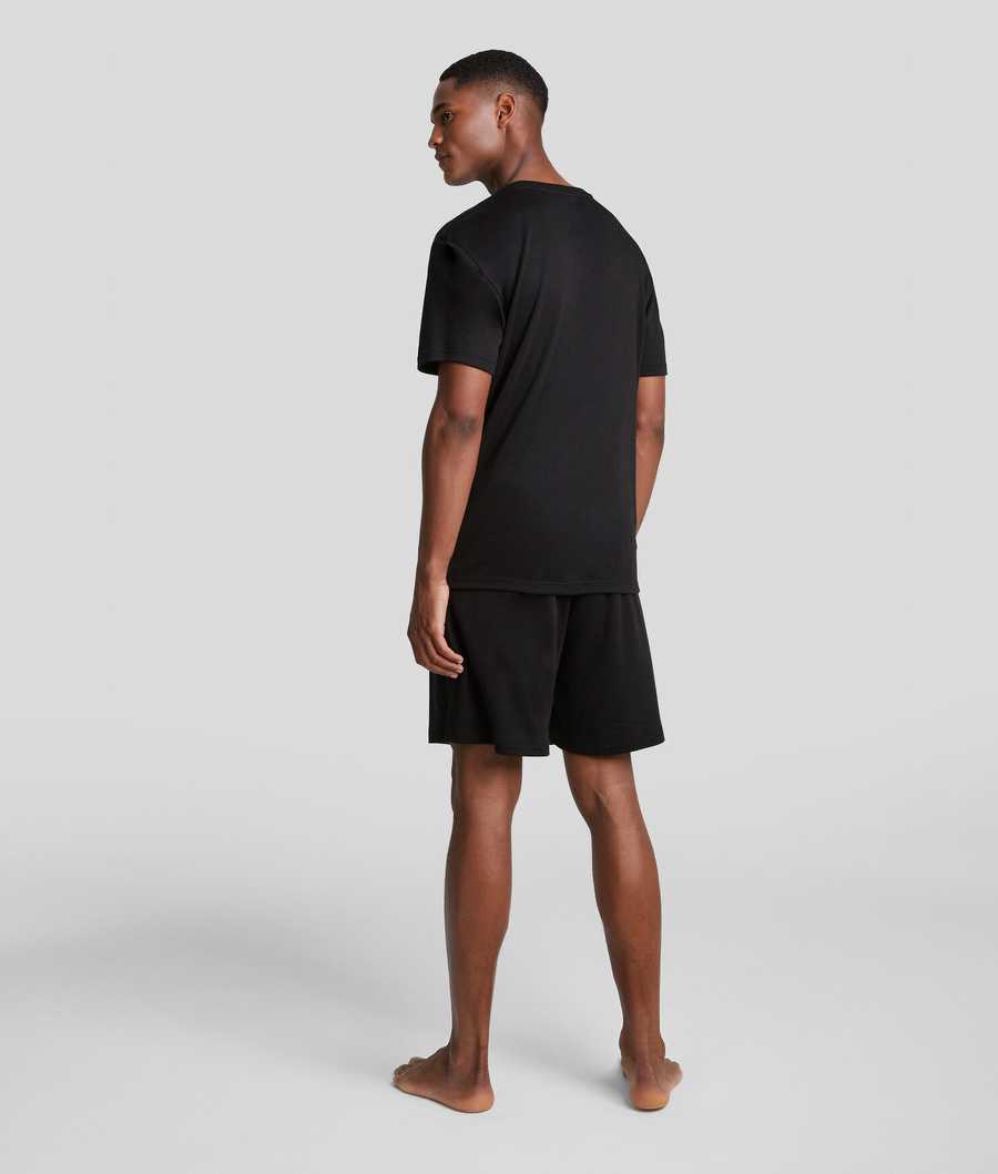 Black Men's Karl Lagerfeld Karl Logo Shorts And Tee Pajama Set Sleepwear | AE164ALYO