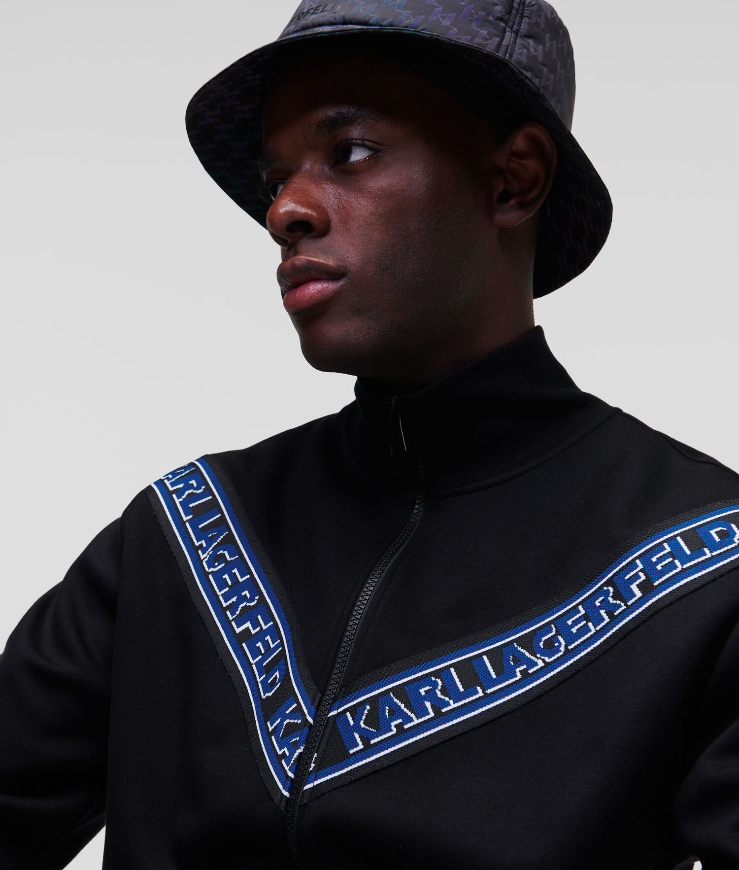 Black Men's Karl Lagerfeld Karl Logo Tape Zip-up Sweatshirts | AE231UDNT