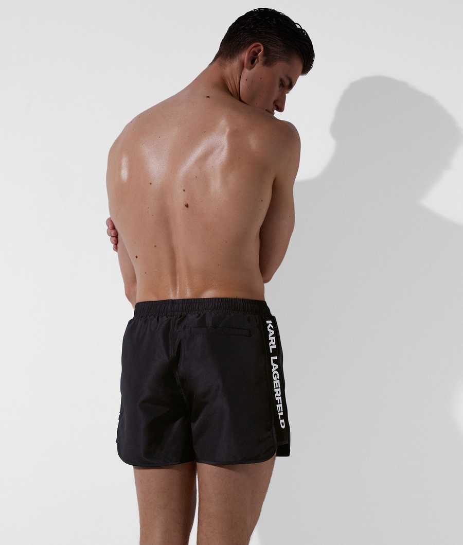 Black Men's Karl Lagerfeld Karl Logo Tape Board Shorts Beachwear | AE570MDSQ