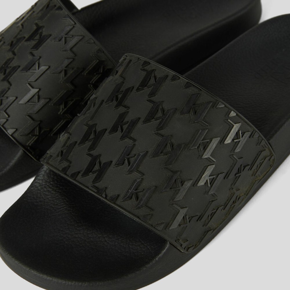 Black Men's Karl Lagerfeld Kondo Monogram Slide Sandals & Flats | AE721IGDO