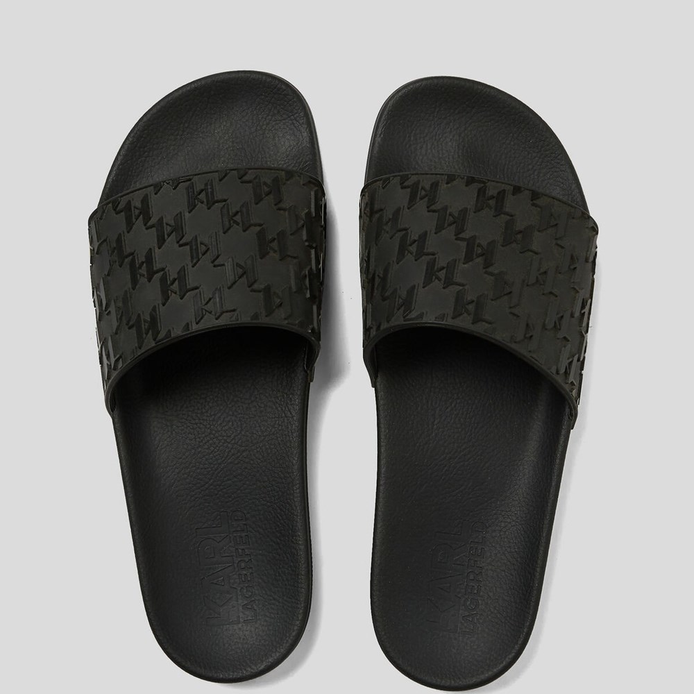 Black Men's Karl Lagerfeld Kondo Monogram Slide Sandals & Flats | AE721IGDO