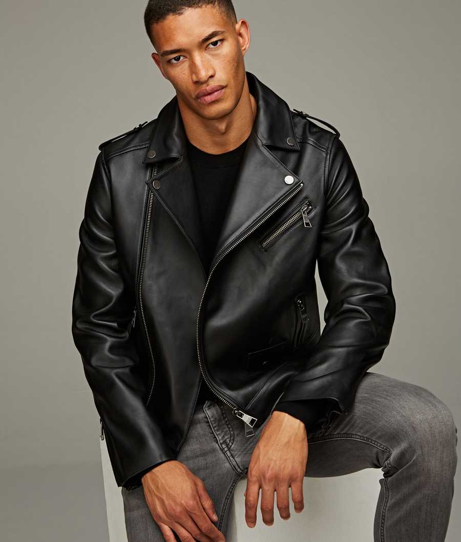 Black Men's Karl Lagerfeld Leather Biker Jacket | AE057DXAN