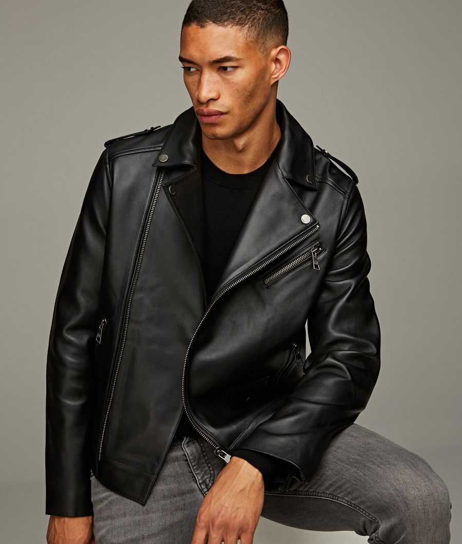 Black Men's Karl Lagerfeld Leather Biker Jacket | AE057DXAN