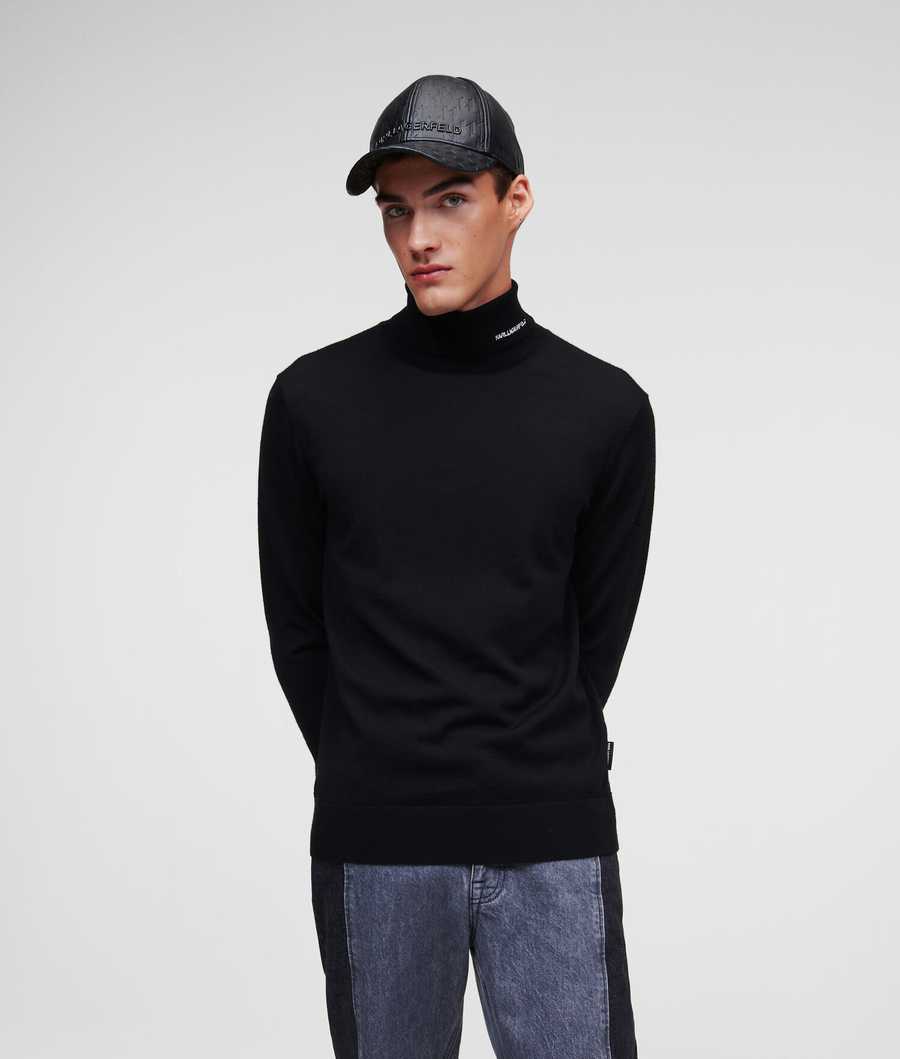 Black Men's Karl Lagerfeld Lightweight Merino Wool Knitwear | AE153LYHU