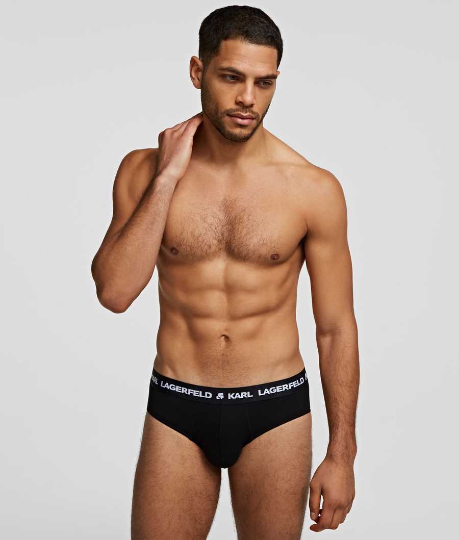 Black Men's Karl Lagerfeld Logo Briefs 3-pack Underwear | AE516NAUQ