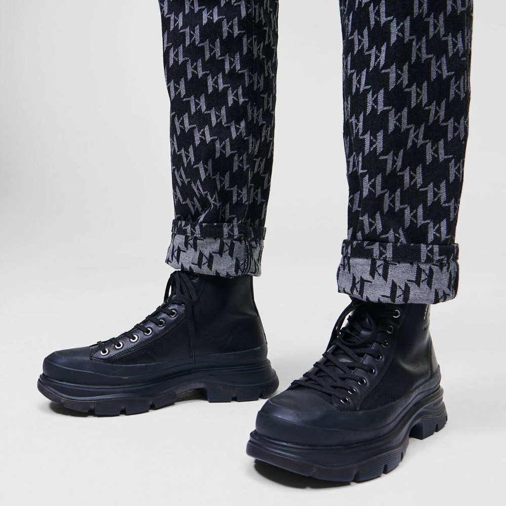 Black Men's Karl Lagerfeld Lunar Maison Lace-up Boots Boots | AE759FOSV