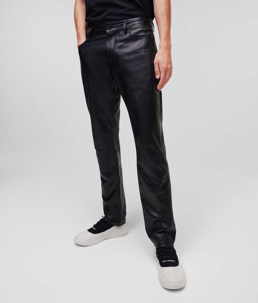 Black Men\'s Karl Lagerfeld Premium Leather Pants | AE541LXJT