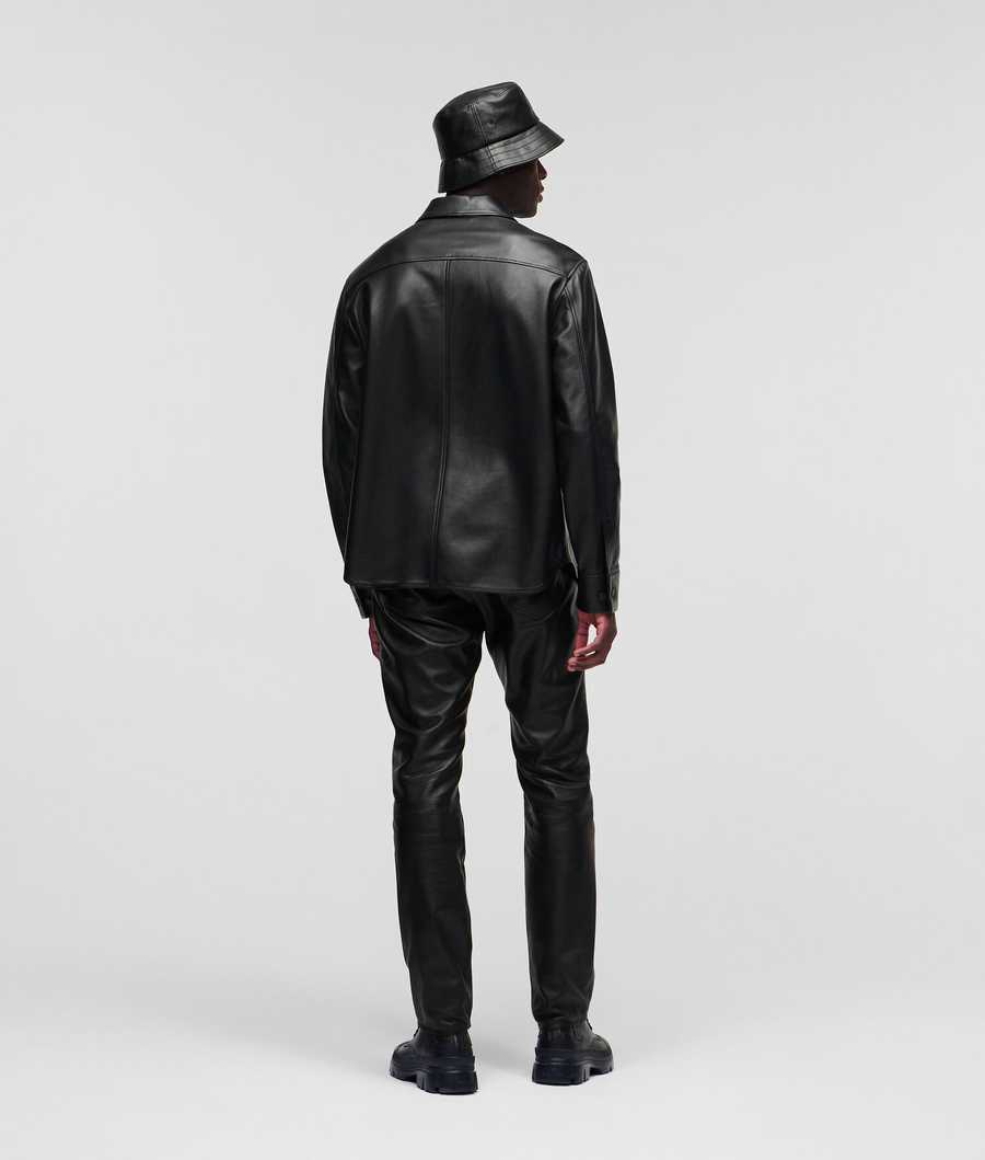 Black Men's Karl Lagerfeld Premium Leather Shirts | AE671FWJU