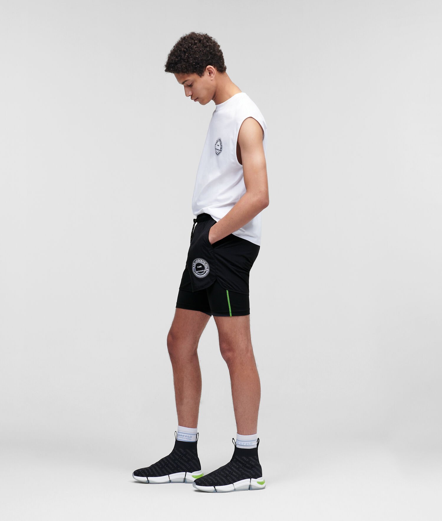 Black Men's Karl Lagerfeld Rue St-guillaume Double Layer Shorts Shorts | AE506MQFT