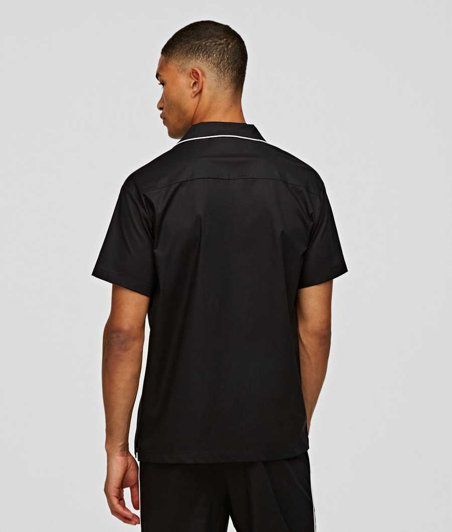 Black Men's Karl Lagerfeld Short-sleeve Piped Pajama Shirt Sleepwear | AE805OEHW