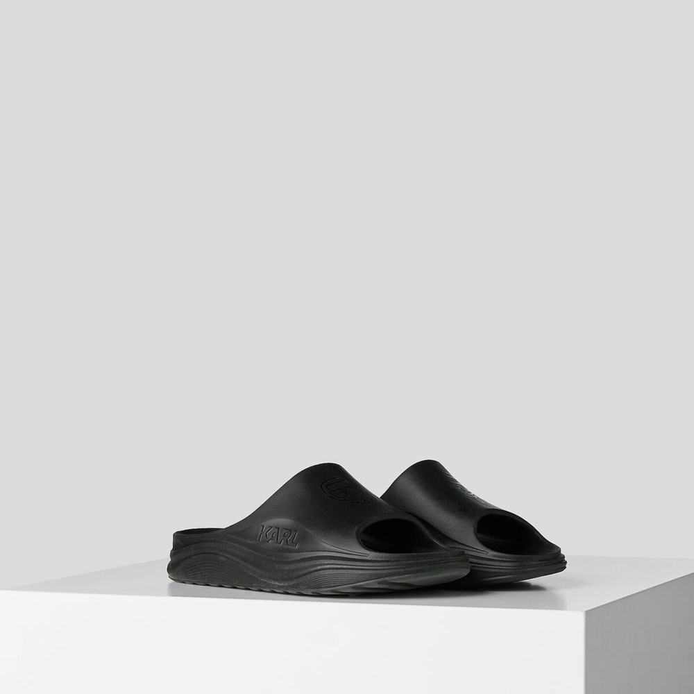 Black Men\'s Karl Lagerfeld Skoona Plexikonic Slides Sandals & Flats | AE387SPJD