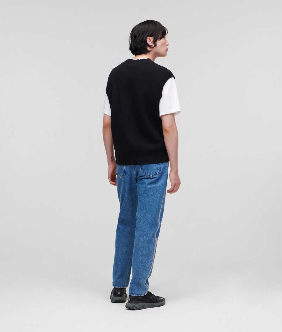 Black Men's Karl Lagerfeld V-neck Vest Knitwear | AE708QMIF