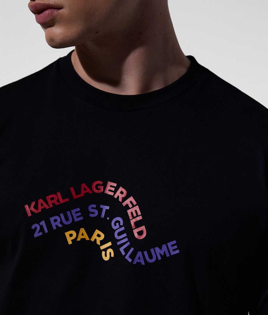 Black Men's Karl Lagerfeld Wave Karl Logo Beach T Shirts Beachwear | AE031MRCH