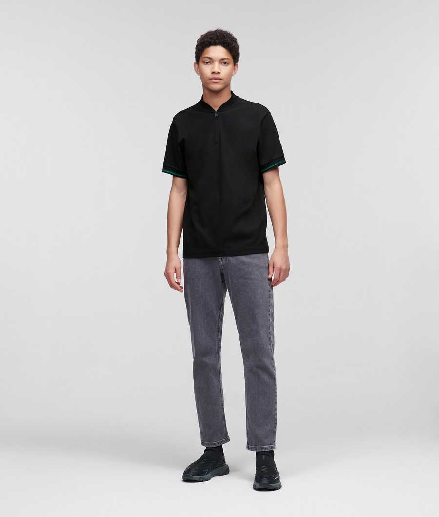 Black Men's Karl Lagerfeld Zip Detail T-Shirts | AE743AMGW