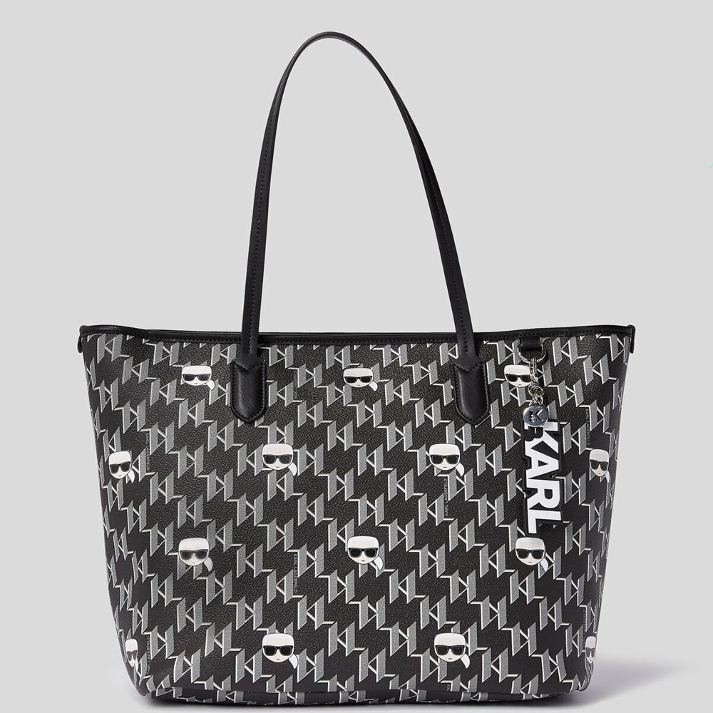 Black / Multicolor Women's Karl Lagerfeld K/Ikonik Monogram All-over-print Tote Bags | AE409SQYX