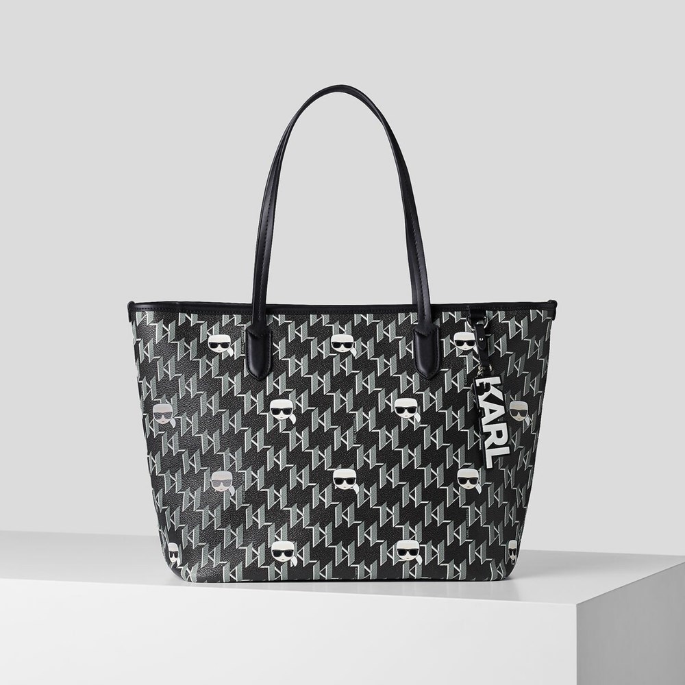 Black / Multicolor Women\'s Karl Lagerfeld K/Ikonik Monogram All-over-print Tote Bags | AE409SQYX