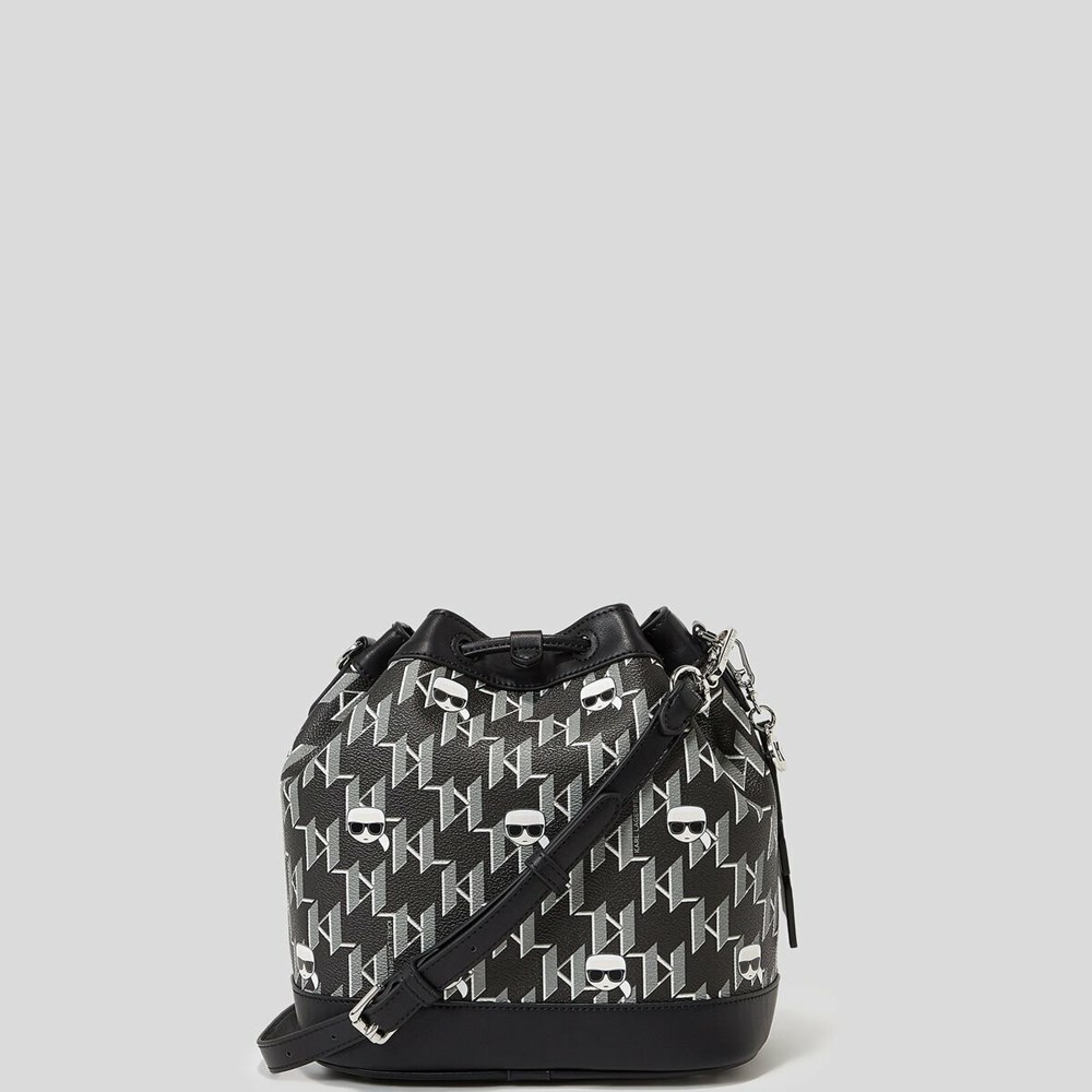 Black / Multicolor Women's Karl Lagerfeld K/Ikonik Monogram Bucket Bag | AE902YVSO