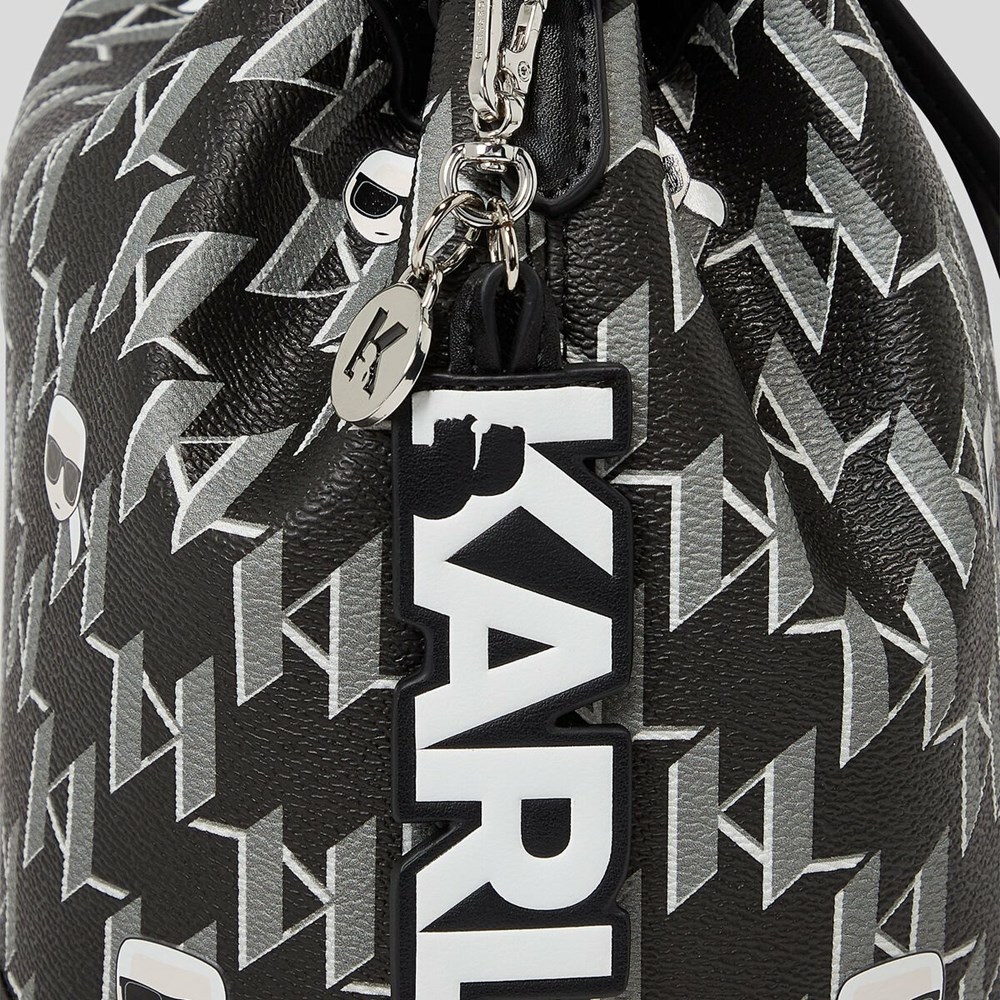 Black / Multicolor Women's Karl Lagerfeld K/Ikonik Monogram Bucket Bag | AE902YVSO